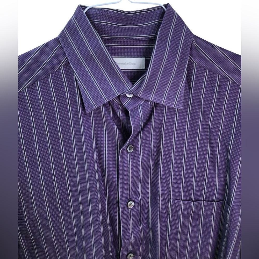 Ermenegildo Zegna Purple Dress Shirt with Black and White Pinstripes 👔